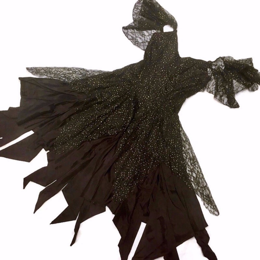 Vtg 90s Wednesday Adams fairy grunge black lace Haloween witch dress whimsy goth